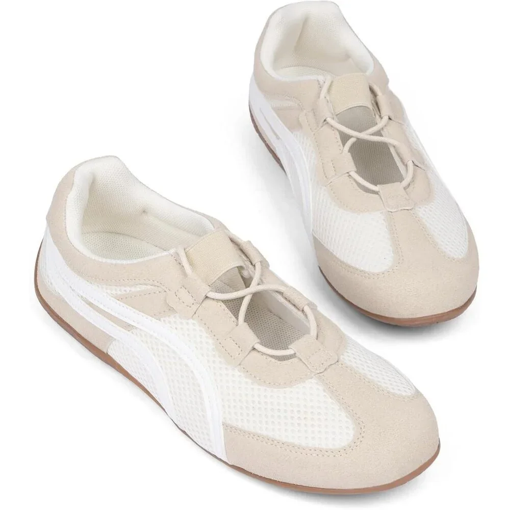 Women's White Nude Mesh Lightweight Casual Comfortable Mary Jane Fashion Sneaker